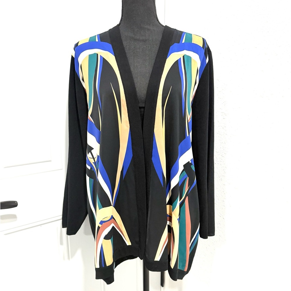 Chico'sâ Black and Multicolor Abstract Cardigan L